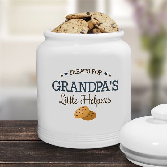 Discover Little Helpers Personalized Cookie Jar, treat jar, jar for cookies, gifts for grandpa, gifts for grandma, kitchen decor, birthday gift