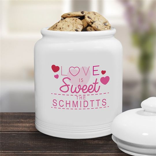 Discover Personalized Cookie Jar with hearts, treat jar, jar for cookies, gifts for grandpa, gifts for grandma, kitchen decor, Valentine's day gift