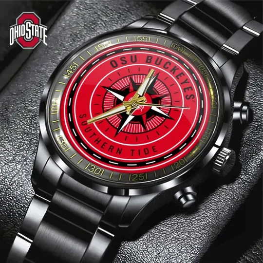 Discover Oh.io State Buckeyes Football Black Stainless Steel Watch, Gift For Dad, Christmas Gift
