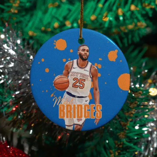 Discover Mikal Bridges #25 Inspired Ceramic Christmas Ornament - New York Fans Keepsake