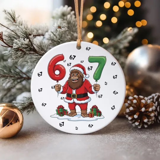 Discover Bigfoot 67 Christmas Santa Hat Ceramic Ornament Funny Six Seven Holiday Decor