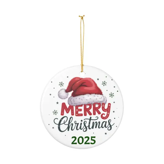 Discover Christmas Ceramic Ornament Santa Hat Graphic Festive Xmas Holiday Gift Keepsake
