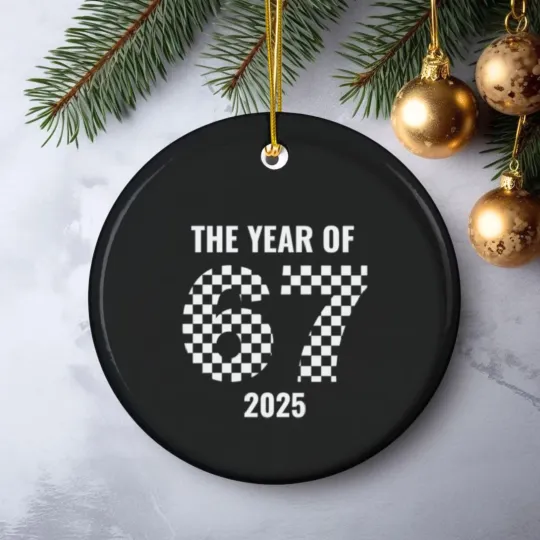 Discover Funny 67 Meme Ceramic Christmas Ornament - Six Seven Gen Alpha Christmas Gift