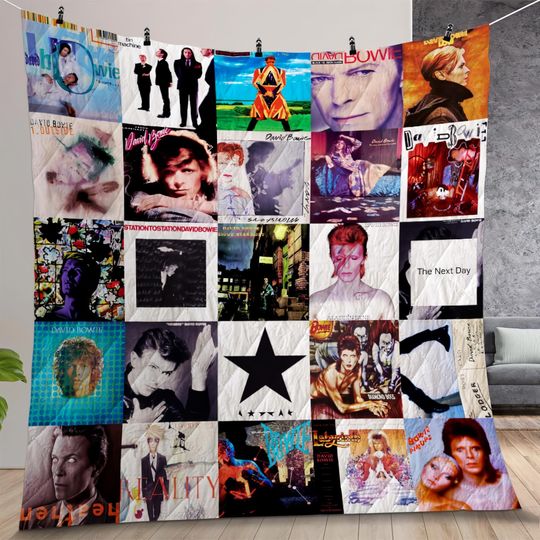 Discover Personalized David Bowie Albums Quilt Blanket, Lover David Bowie Fleece Blanket, Halloween Blanket, Christmas Blanket.