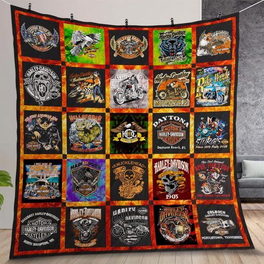Haarleyy Davidson Quilt Blanket, Lover Haarleyy Davidson Blanket, Bedding Blanket, Halloween Blanket, Christmas Blanket.