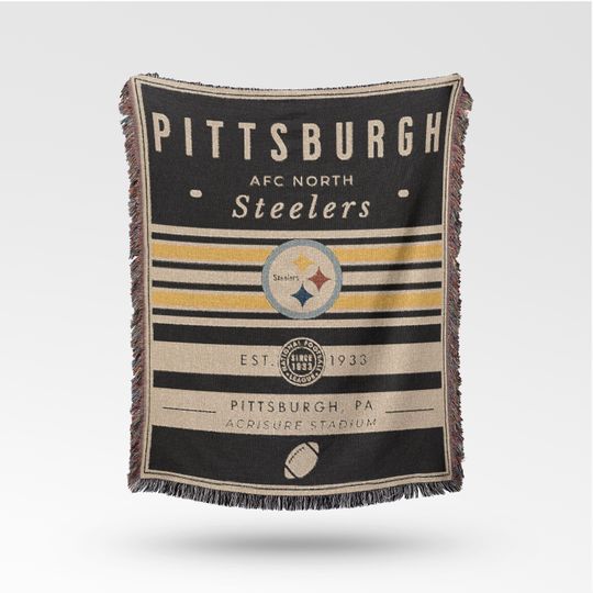 Discover Vintage Pittsburgh Steeler Woven Blanket / Retro Football Throw / football Team Decor / Classic Football Fan Gift
