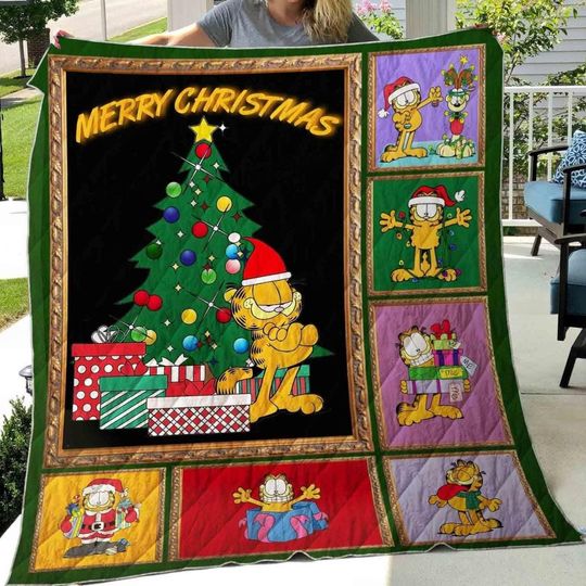 Garfield Christmas Quilt Blanket, Funny Garfield Blanket, Garfield Bedding Blanket, Halloween Blanket, Christmas Blanket