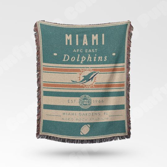Vintage Miami Dolphins Woven Blanket, Retro Football Throw, Football Team Decor, Classic Fan Gift