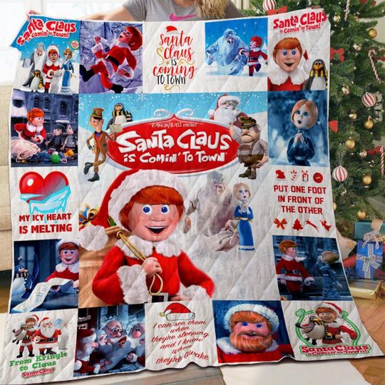 Discover Santa Claus Is Comin' To Town Quilt Blanket, Funny Santa Claus Blanket, Santa Claus Bedding Blanket, Christmas Blanket.