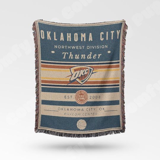 Vintage Oklahoma City Thunder Woven Blanket, Retro NBA Team Decor, Classic Basketball Fan Throw
