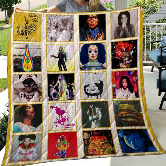 Discover Lover Bjrk Music Quilt Blanket, Vintage Bjrk Music Cozy Quilt Blanket, Music Bedding Blanket, Gift For Fans, Christmas Blanket.