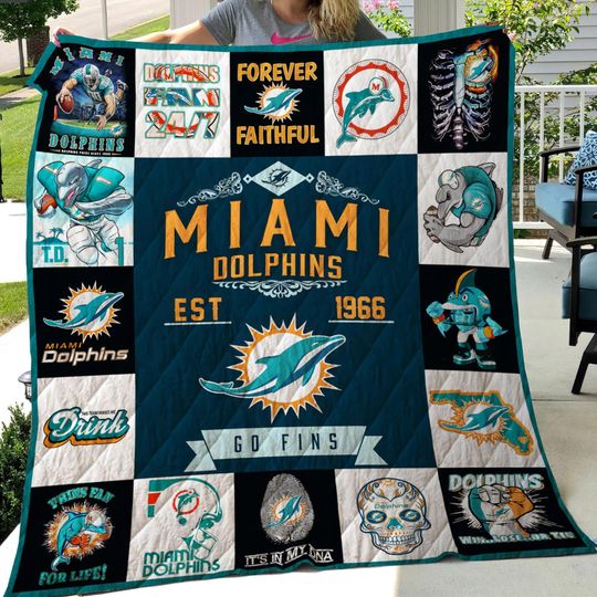 Discover Lover Miami Football Quilt Blanket, Vintage Miami Dolphins Cozy Quilt Blanket, Bedding Blanket, Gift For Fans, Christmas Blanket.