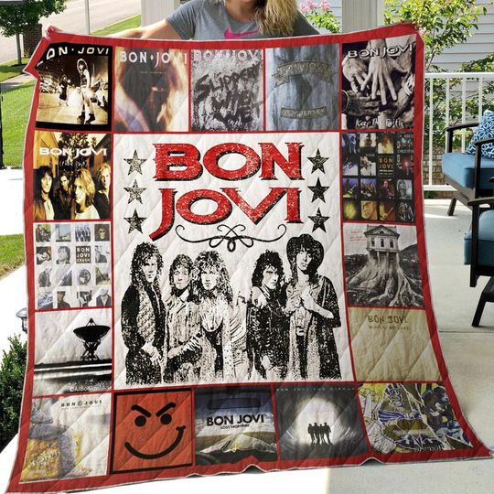 Discover Bon Jovi Quilt Blanket, Lover Bon Jovi Cozy Quilt Blanket, Music Bedding Blanket, Gift For Fans, Christmas Blanket.