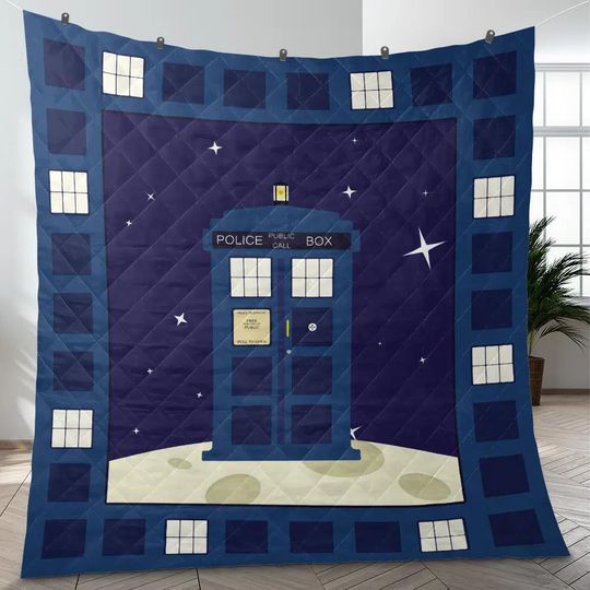 Tardis Doctor Who Quilt Blanket, Vintage Tardis Doctor Who Bedding Throw, Christmas Bedding Throw, Bedding Decor, Home Decor Gift.