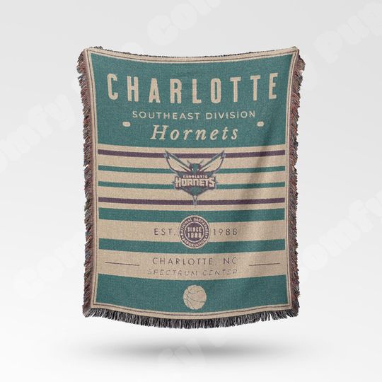 Vintage Charlotte Hornets Woven Blanket - NBA Team Decor and Fan Gift