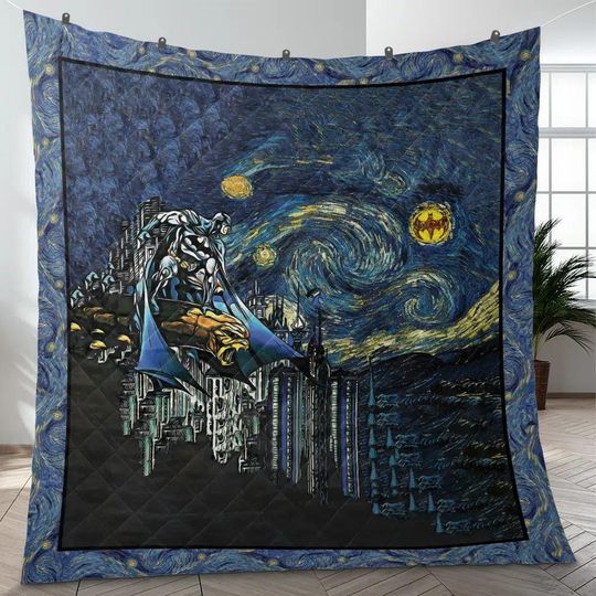 Discover Batman Starry Night Quilt Blanket, Lover Batman Bedding Throw, Christmas Bedding Throw, Bedding Decor, Home Decor Gift.