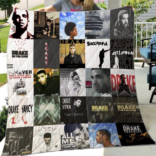 Discover Lover Drake Rapper Quilt Blanket, Vintage Drake Rapper Cozy Quilt Blanket, Rapper Bedding Blanket, Gift For Fans, Christmas Blanket.