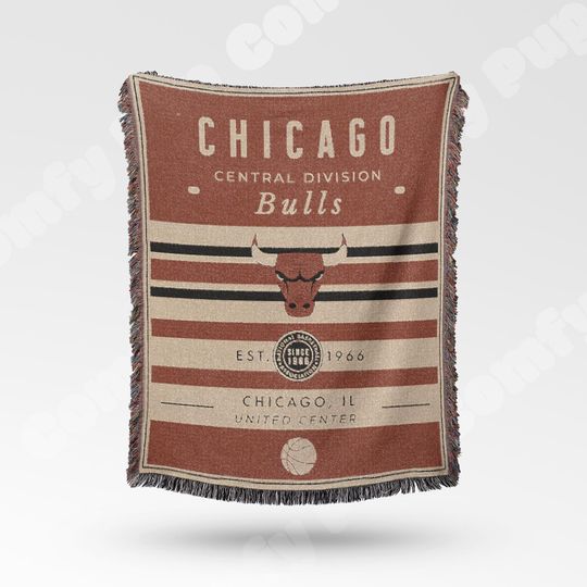 Vintage Chicago Bulls Woven Blanket - Retro NBA Team Decor and Basketball Fan Throw