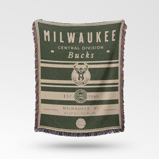 Vintage Milwaukee Bucks Woven Blanket, Retro NBA Basketball Throw, Team Fan Decor