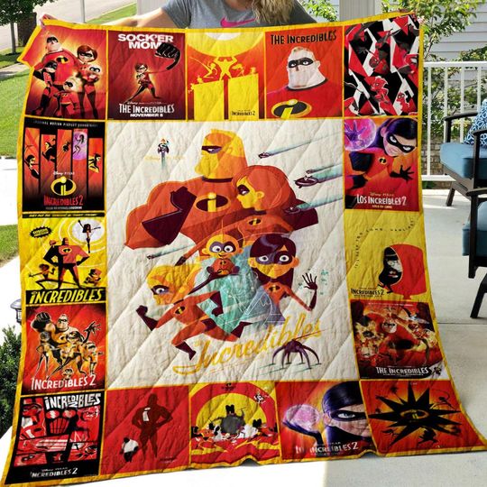 Discover The Incredibles Quilt Blanket, Funny The Incredibles Blanket, Cartoon Bedding Blanket, Christmas Blanket.