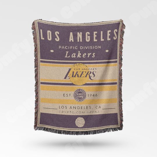 Discover Vintage Los Angeles Lakers Woven Blanket - Retro NBA Team Throw for Basketball Fans