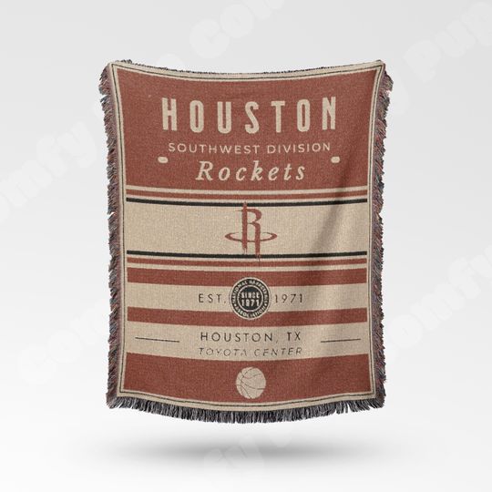 Vintage Houston Rockets Woven Blanket, Retro Basketball Throw, NBA Team Decor, Classic Basketball Fan Gift