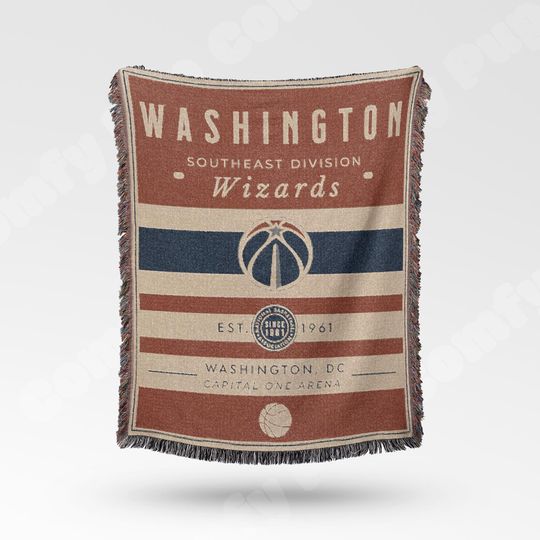 Discover Vintage Washington Wizards Woven Blanket, Retro Basketball Throw, NBA Team Decor, Classic Basketball Fan Gift