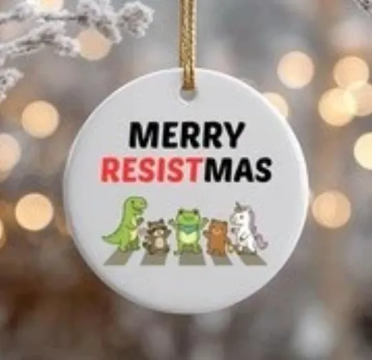 Merry Resistmas Resist Portland Frog Ceramic Christmas Ornament Abolish ICE Gift