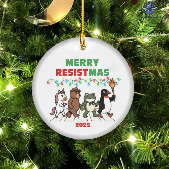 Merry Resistmas Ceramic Christmas Ornament Portland Frog Resist Abolish ICE Gift
