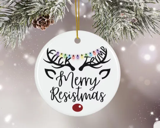 Discover Merry Resistmas Ceramic Christmas Ornament Anti Trump Gift No Kings Keepsake