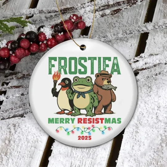 Frostifa Frog Ornament Merry Resistmas Ceramic Christmas Keepsake Resist Protest