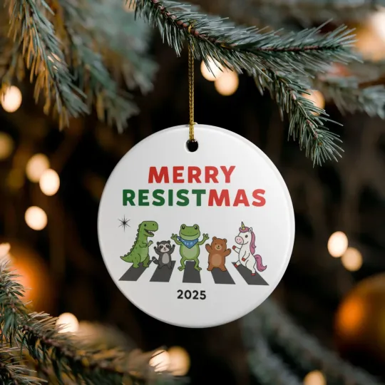 Resist Portland Frog Merry Resistmas Ceramic Christmas Ornament Abolish ICE Gift