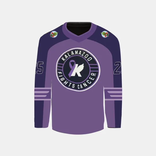 Discover Personalized Kalamazoo Wings Fight Cancer Hockey Jersey Men's Fan Shirt
