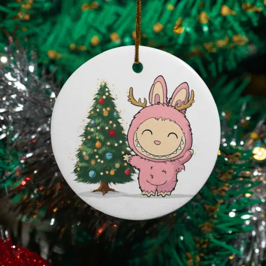 Discover La Bubu Monster Ceramic Christmas Ornament Funny Playful Pink Character Keepsake