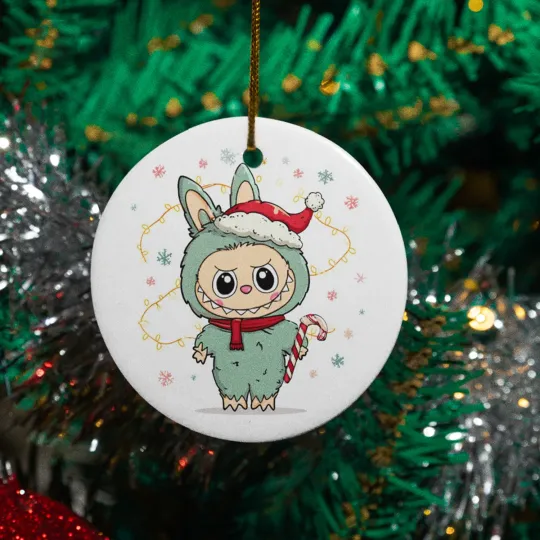 Discover La Bubu Kawaii Creature Ceramic Christmas Ornament Bunny Monster With Xmas Hat