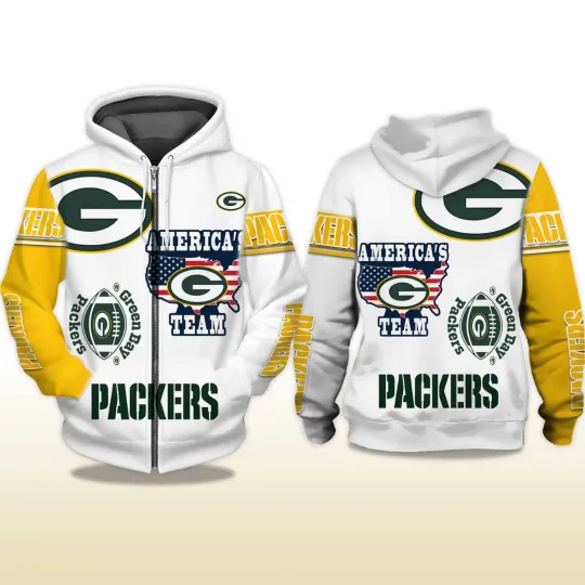Discover Packers America Team All Over Printed 3D Zipper Hoodie