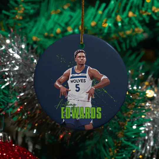 Anthony Edwards #5 Fans Ceramic Christmas Ornament - Minnesota Tribute Keepsake