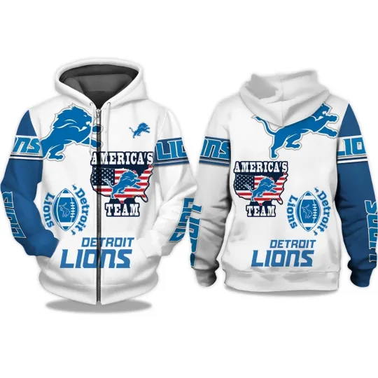 Discover Lions America Team All Over Printed 3D Zipper Hoodie