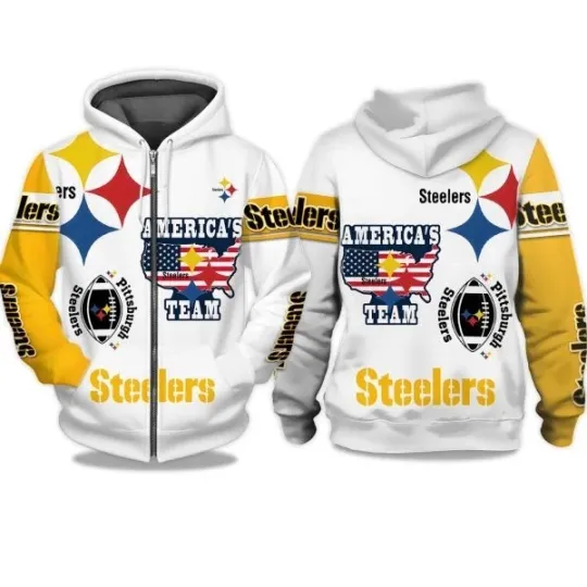 Discover Steeler America Team All Over Printed 3D Zipper Hoodie