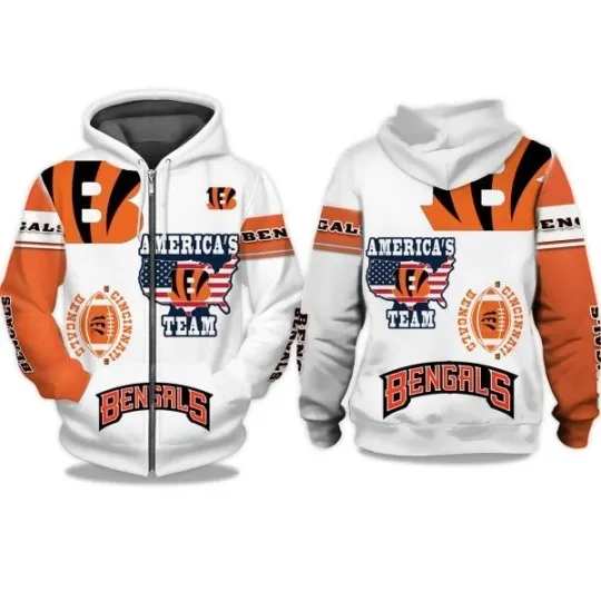Discover Bengals America Team All Over Printed 3D Zipper Hoodie