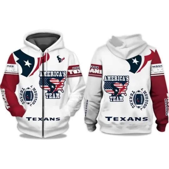Discover Texans America Team All Over Printed 3D Zipper Hoodie
