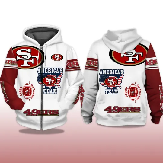 Discover 49ers America Team All Over Printed 3D Zipper Hoodie