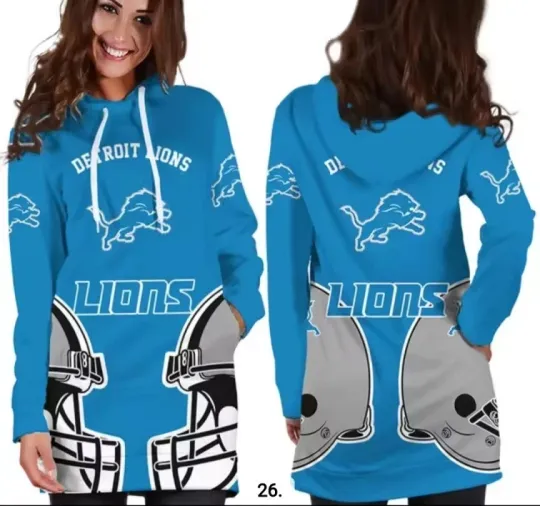 Discover Detroit Lions Women's Blue Hoodie Dress
