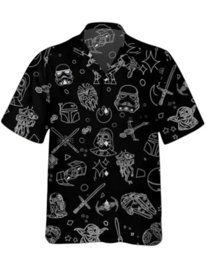 Discover Star Wars Black Hawaiian Button Down Shirt Unisex Adults S-5XL
