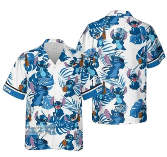 Discover Stitch Hawaiian Button Down Shirt Unisex Adults S-5XL