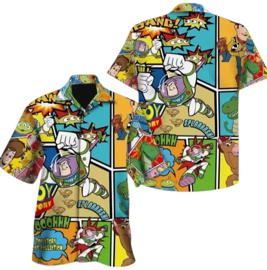 Discover Toy Story Comic Hawaiian Button Down Shirt Unisex Adults S-5XL