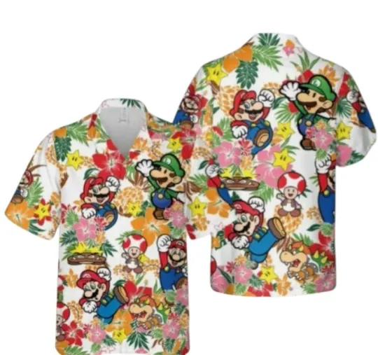 Discover Super Mario Hawaiian Button Down Shirt Unisex Adults S-5XL