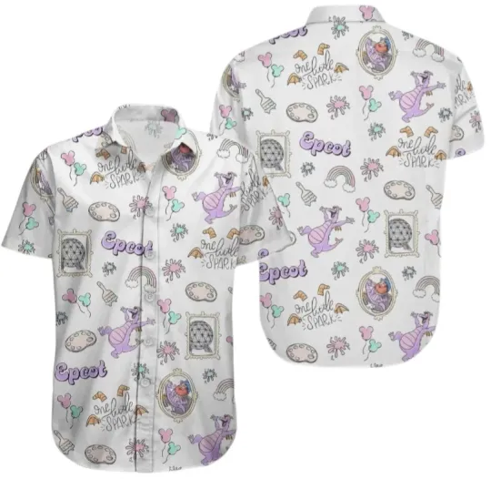 Discover Disney Figment Hawaiian Button Down Shirt Unisex Adults S-5XL