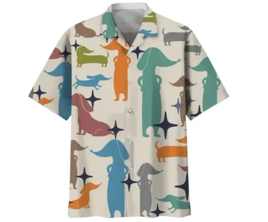 Discover Funny Dachshund Dog Hawaiian Casual Button Down Shirt Beach Unisex Adults S-5XL
