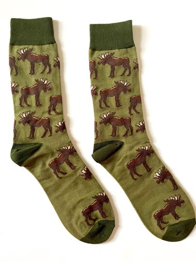 Discover Moose Crew Socks, Fun and Funky Socks, Canada Moose Theme, Men's Socks